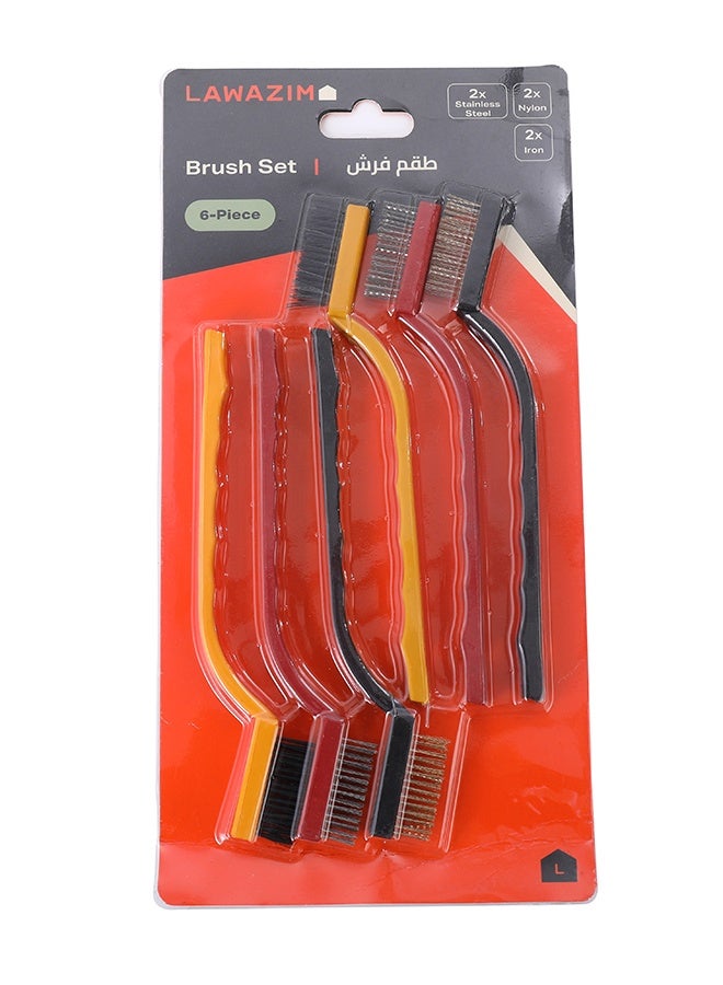 LAWAZIM Wire Brush Set -6 Piece- Handheld Cleaning Brush Set with Stainless Steel, Nylon & Iron Brushes, Curved Plastic Handles with Hanging Holes for Household Cleaning, Garage, Workshop & DIY Use - Image 5